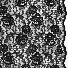 Raschel Lace with Finished Edges – Black Flowers and Leaves Raschel Lace with Finished Edges – Black Flowers and Leaves