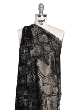 Metallic Raschel Lace Panel with Finished Edges – Black and Silver Sun Ray Ogees Metallic Raschel Lace Panel with Finished Edges – Black and Silver Sun Ray Ogees