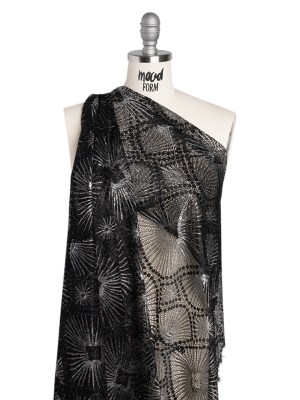 Metallic Raschel Lace Panel with Finished Edges – Black and Silver Sun Ray Ogees Metallic Raschel Lace Panel with Finished Edges – Black and Silver Sun Ray Ogees