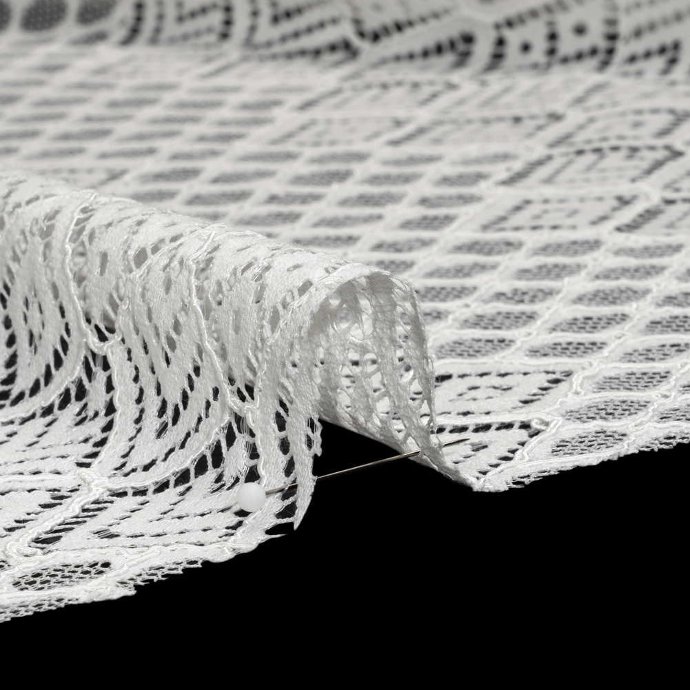 Corded Lace with Finished Edges - Ivory Decorated Diamond Stripes
