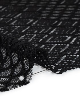 Corded Lace with Finished Edges – Black Decorated Diamond Stripes Corded Lace with Finished Edges – Black Decorated Diamond Stripes