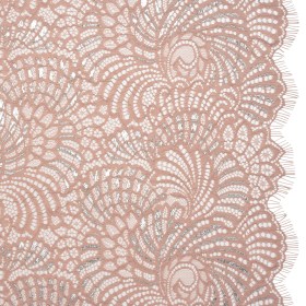 Metallic Raschel Lace Panel with Finished Edges – Blush and Silver Swirling Fans Metallic Raschel Lace Panel with Finished Edges – Blush and Silver Swirling Fans