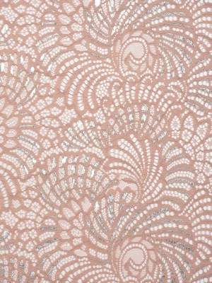 Metallic Raschel Lace Panel with Finished Edges – Blush and Silver Swirling Fans Metallic Raschel Lace Panel with Finished Edges – Blush and Silver Swirling Fans