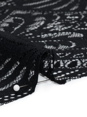 Luminous Raschel Lace Panel with Finished Edges – Black Fancy Floral Scallops Luminous Raschel Lace Panel with Finished Edges – Black Fancy Floral Scallops