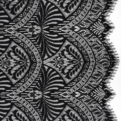 Luminous Raschel Lace Panel with Finished Edges – Black Fancy Floral Scallops Luminous Raschel Lace Panel with Finished Edges – Black Fancy Floral Scallops