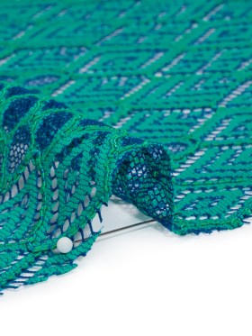 Corded Lace with Finished Edges – Blue and Teal Decorated Diamond Stripes Corded Lace with Finished Edges – Blue and Teal Decorated Diamond Stripes