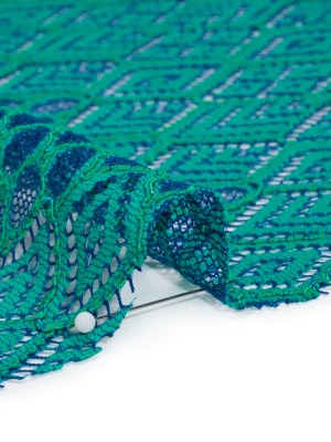Corded Lace with Finished Edges – Blue and Teal Decorated Diamond Stripes Corded Lace with Finished Edges – Blue and Teal Decorated Diamond Stripes