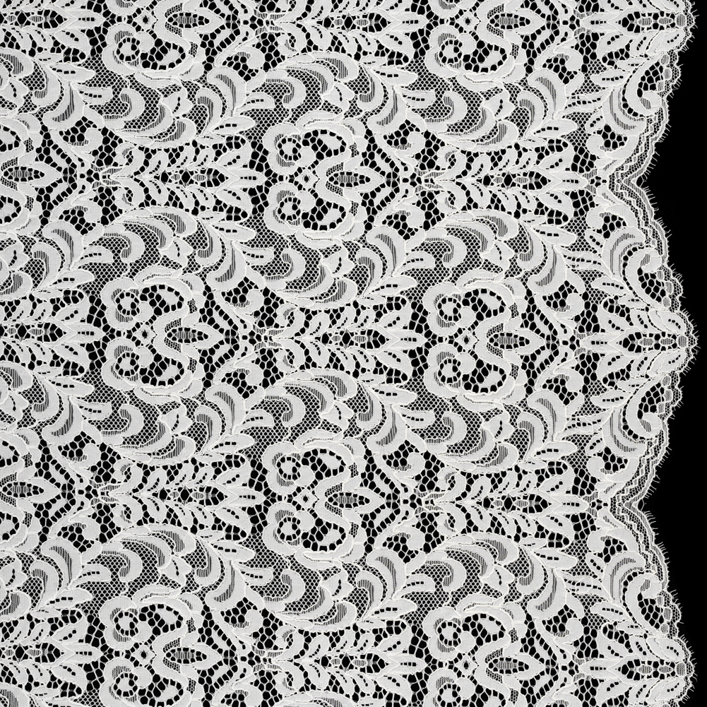 Corded Lace with Scalloped Finished Edges – Ivory Leafy Vines and Flowers Corded Lace with Scalloped Finished Edges – Ivory Leafy Vines and Flowers