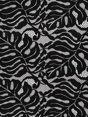 Corded Lace Panel with Organic Finished Edges – Black Tropical Leaves Corded Lace Panel with Organic Finished Edges – Black Tropical Leaves