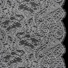Chantilly Lace Panel with Scalloped Finished Edges – White PFD Flowers and Leaves Chantilly Lace Panel with Scalloped Finished Edges – White PFD Flowers and Leaves