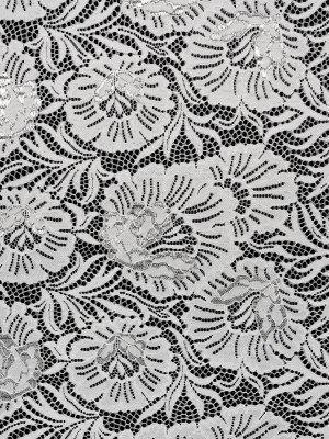 Metallic Raschel Lace Panel with Finished Edges – Ivory and Silver Bold Florals Metallic Raschel Lace Panel with Finished Edges – Ivory and Silver Bold Florals