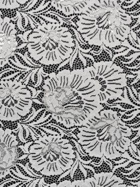 Metallic Raschel Lace Panel with Finished Edges – Ivory and Silver Bold Florals Metallic Raschel Lace Panel with Finished Edges – Ivory and Silver Bold Florals