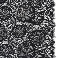 Metallic Raschel Lace Panel with Finished Edges – Black and Silver Bold Florals Metallic Raschel Lace Panel with Finished Edges – Black and Silver Bold Florals