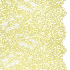 Chantilly Lace Panel with Scalloped Finished Edges – Pale Yellow Flowers and Leaves Chantilly Lace Panel with Scalloped Finished Edges – Pale Yellow Flowers and Leaves