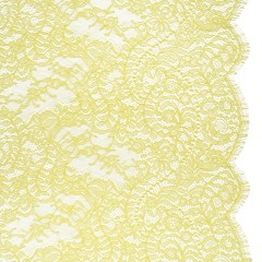 Chantilly Lace Panel with Scalloped Finished Edges – Pale Yellow Flowers and Leaves Chantilly Lace Panel with Scalloped Finished Edges – Pale Yellow Flowers and Leaves