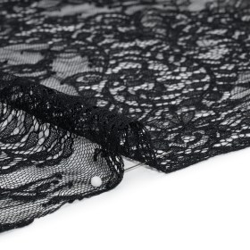 Chantilly Lace Panel with Scalloped Finished Edges – Black Flowers and Leaves Chantilly Lace Panel with Scalloped Finished Edges – Black Flowers and Leaves