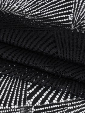 Metallic Raschel Lace Panel with Finished Scalloped Edges – Black Fans Metallic Raschel Lace Panel with Finished Scalloped Edges – Black Fans