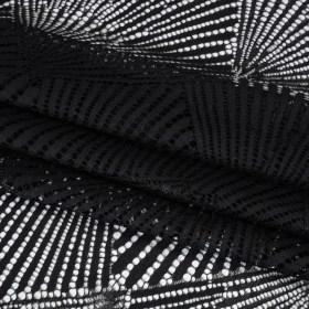 Metallic Raschel Lace Panel with Finished Scalloped Edges – Black Fans Metallic Raschel Lace Panel with Finished Scalloped Edges – Black Fans