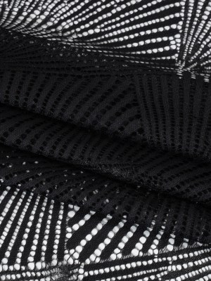 Metallic Raschel Lace Panel with Finished Scalloped Edges – Black Fans Metallic Raschel Lace Panel with Finished Scalloped Edges – Black Fans