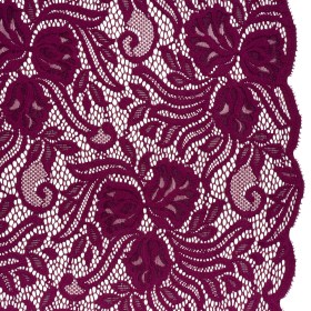 Re-Embroidered Stretch Lace with Finished Edges – Florentina Plum Purple Blossom Trios and Leaves – Tatiana Collection Re-Embroidered Stretch Lace with Finished Edges – Florentina Plum Purple Blossom Trios and Leaves – Tatiana Collection