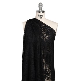 Re-Embroidered Stretch Lace with Finished Edges – Black Blossom Trios and Leaves – Tatiana Collection Re-Embroidered Stretch Lace with Finished Edges – Black Blossom Trios and Leaves – Tatiana Collection