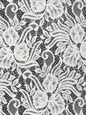 Re-Embroidered Stretch Lace with Finished Edges – Ivory and Dusty Aqua Blossom Trios and Leaves – Tatiana Collection Re-Embroidered Stretch Lace with Finished Edges – Ivory and Dusty Aqua Blossom Trios and Leaves – Tatiana Collection