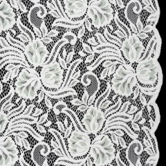 Re-Embroidered Stretch Lace with Finished Edges – Ivory and Dusty Aqua Blossom Trios and Leaves – Tatiana Collection Re-Embroidered Stretch Lace with Finished Edges – Ivory and Dusty Aqua Blossom Trios and Leaves – Tatiana Collection