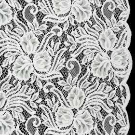 Re-Embroidered Stretch Lace with Finished Edges – Ivory and Dusty Aqua Blossom Trios and Leaves – Tatiana Collection Re-Embroidered Stretch Lace with Finished Edges – Ivory and Dusty Aqua Blossom Trios and Leaves – Tatiana Collection
