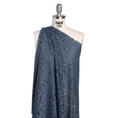 Stretch Re-Embroidered Lace with Finished Edges – True Indigo Paisley Leaves and Florals Stretch Re-Embroidered Lace with Finished Edges – True Indigo Paisley Leaves and Florals
