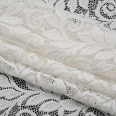 Stretch Re-Embroidered Lace with Finished Edges – Ivory Curling Leafy Stems Stretch Re-Embroidered Lace with Finished Edges – Ivory Curling Leafy Stems