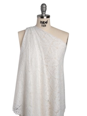 Stretch Re-Embroidered Lace with Finished Edges – Ivory Waving Leaves Stretch Re-Embroidered Lace with Finished Edges – Ivory Waving Leaves