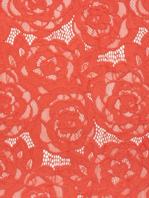 Stretch Re-Embroidered Lace with Finished Edges – Deep Sea Coral All-Over Roses Stretch Re-Embroidered Lace with Finished Edges – Deep Sea Coral All-Over Roses