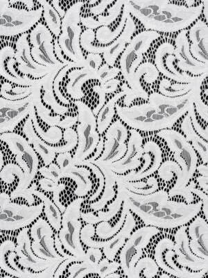 Stretch Re-Embroidered Lace with Finished Edges – Ivory Paisley Leaves and Florals Stretch Re-Embroidered Lace with Finished Edges – Ivory Paisley Leaves and Florals