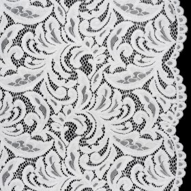 Stretch Re-Embroidered Lace with Finished Edges – Ivory Paisley Leaves and Florals Stretch Re-Embroidered Lace with Finished Edges – Ivory Paisley Leaves and Florals