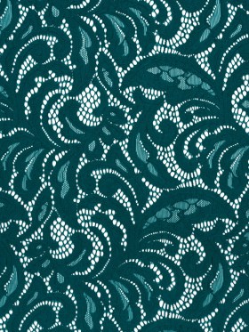 Stretch Re-Embroidered Lace with Finished Edges – Teal Paisley Leaves and Florals Stretch Re-Embroidered Lace with Finished Edges – Teal Paisley Leaves and Florals