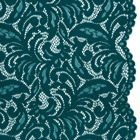 Stretch Re-Embroidered Lace with Finished Edges – Teal Paisley Leaves and Florals Stretch Re-Embroidered Lace with Finished Edges – Teal Paisley Leaves and Florals