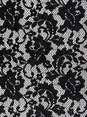 Stretch Raschel Lace with Finished Scalloped Edges – Black Flowers, Leaves and Swirls – Crina Collection Stretch Raschel Lace with Finished Scalloped Edges – Black Flowers, Leaves and Swirls – Crina Collection