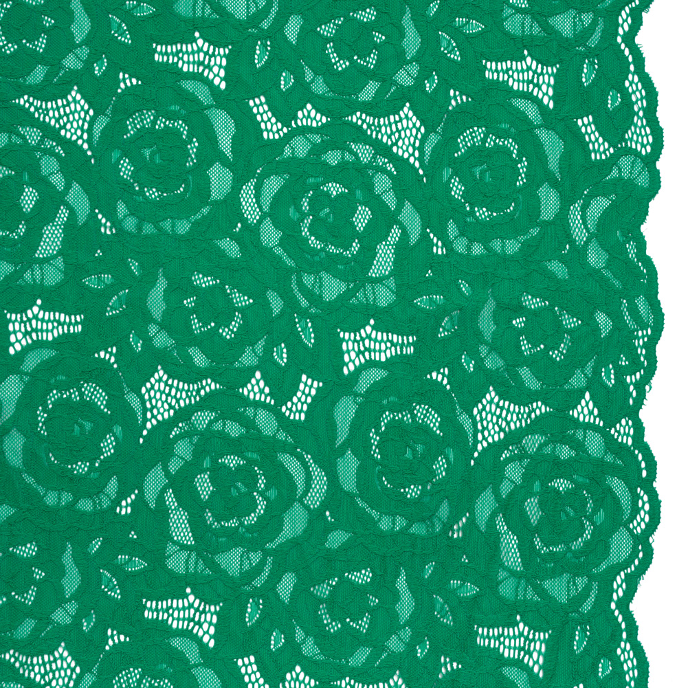Stretch Re-Embroidered Lace with Finished Edges – Emerald All-Over Roses Stretch Re-Embroidered Lace with Finished Edges – Emerald All-Over Roses