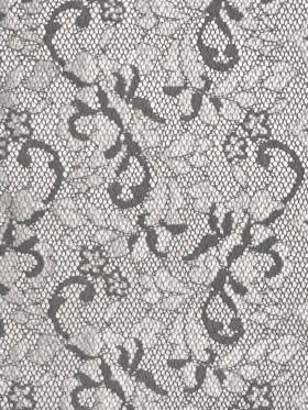 Stretch Raschel Lace with Finished Scalloped Edges – Luminous Silver and Gray Flowers, Leaves and Swirls – Crina Collection Stretch Raschel Lace with Finished Scalloped Edges – Luminous Silver and Gray Flowers, Leaves and Swirls – Crina Collection
