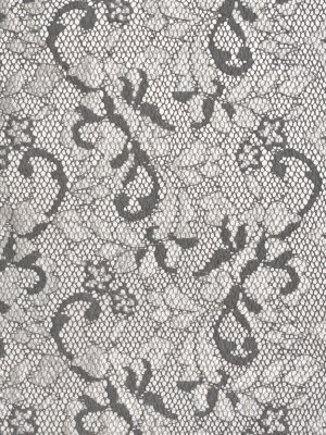 Stretch Raschel Lace with Finished Scalloped Edges – Luminous Silver and Gray Flowers, Leaves and Swirls – Crina Collection Stretch Raschel Lace with Finished Scalloped Edges – Luminous Silver and Gray Flowers, Leaves and Swirls – Crina Collection