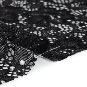 Stretch Corded Raschel Lace with All-Over Glitter – Black on Black Floral Stretch Corded Raschel Lace with All-Over Glitter – Black on Black Floral