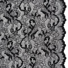 Stretch Raschel Lace with Finished Scalloped Edges – Metallic Silver and Black Flowers, Leaves and Swirls – Crina Collection Stretch Raschel Lace with Finished Scalloped Edges – Metallic Silver and Black Flowers, Leaves and Swirls – Crina Collection