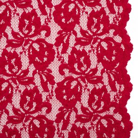 Stretch Raschel Lace with Finished Edges – Red Blooming Petals Stretch Raschel Lace with Finished Edges – Red Blooming Petals