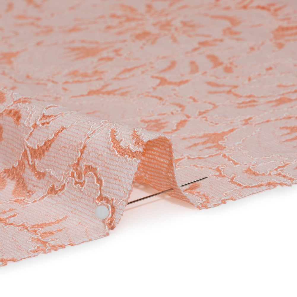 Stretch Corded Lace with Finished Edges - Salmon Pink and Natural Bold Blooming Florals - Dania Collection