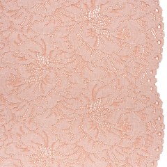 Stretch Corded Lace with Finished Edges – Salmon Pink and Natural Bold Blooming Florals – Dania Collection Stretch Corded Lace with Finished Edges – Salmon Pink and Natural Bold Blooming Florals – Dania Collection