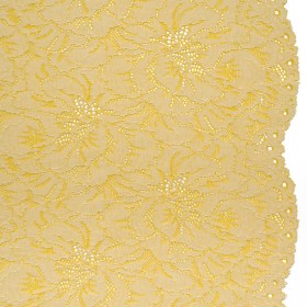 Stretch Corded Lace with Finished Edges – Acacia Yellow and Natural Bold Blooming Florals – Dania Collection Stretch Corded Lace with Finished Edges – Acacia Yellow and Natural Bold Blooming Florals – Dania Collection