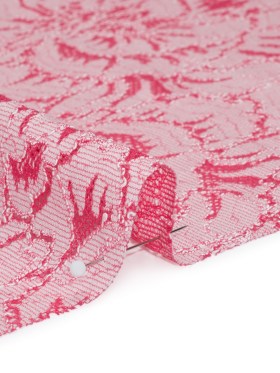 Stretch Corded Lace with Finished Edges – Raspberry Pink and Natural Bold Blooming Florals – Dania Collection Stretch Corded Lace with Finished Edges – Raspberry Pink and Natural Bold Blooming Florals – Dania Collection