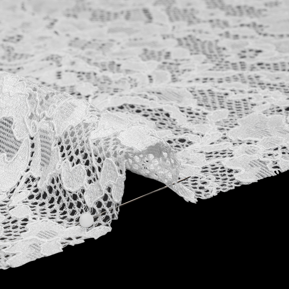 Stretch Corded Lace with Finished Edges - Ivory Flower Garden