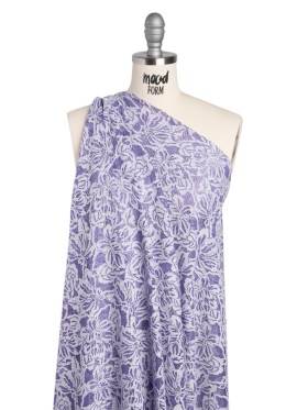 Stretch Corded Lace with Finished Edges – Purple Corallites and Natural Tropical Blossoms – Ottilie Collection Stretch Corded Lace with Finished Edges – Purple Corallites and Natural Tropical Blossoms – Ottilie Collection