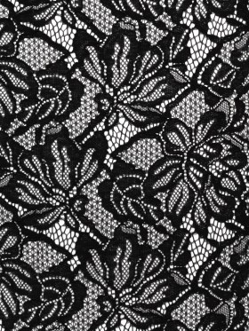 Stretch Corded Lace with Finished Edges – Black Tropical Blossoms – Ottilie Collection Stretch Corded Lace with Finished Edges – Black Tropical Blossoms – Ottilie Collection